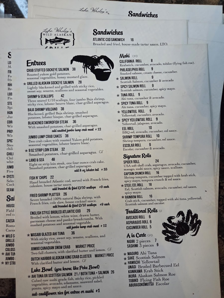 Menu Luke Wholey's Wild Alaskan Grille-1